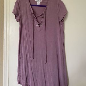 Purple T-Shirt Dress with Lace-Up Front